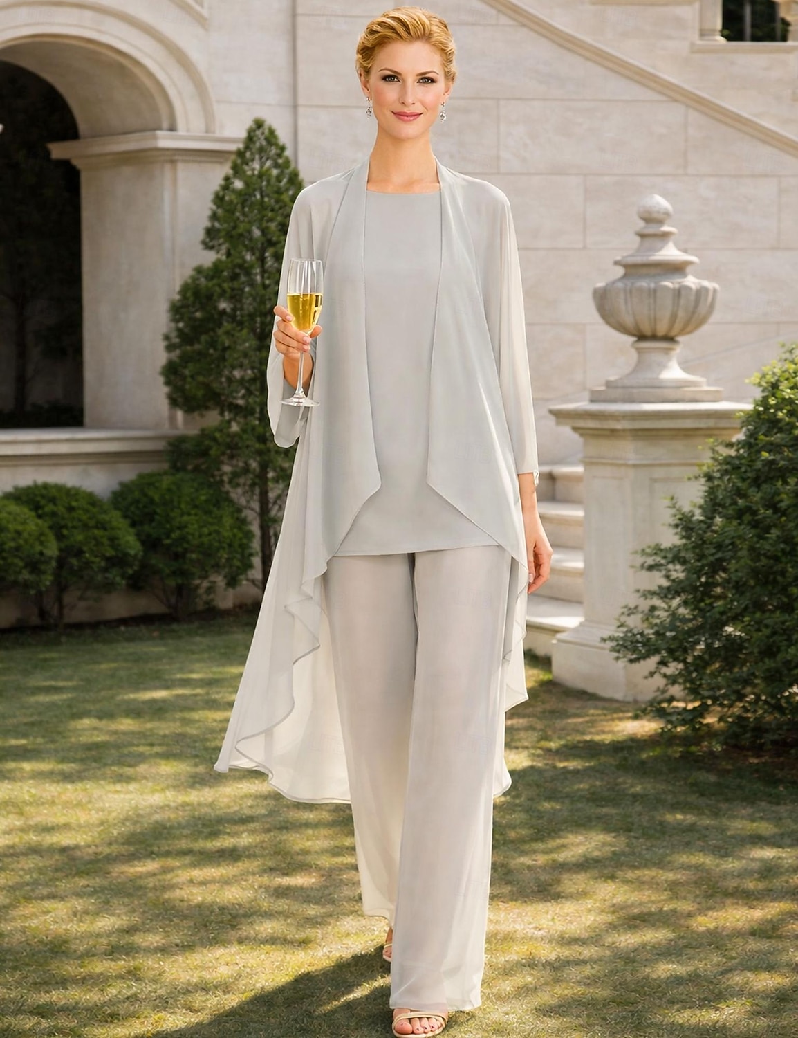 Traje de pantalón Traje de 3 piezas Hasta el Suelo Vestido de Madrina Sin Mangas Barco de cuello Elegante Talla Grande Bolero incluido Invitado a la boda Gasa Vestidos de chaqueta con Un Color 2026 - $137.99 –P5
