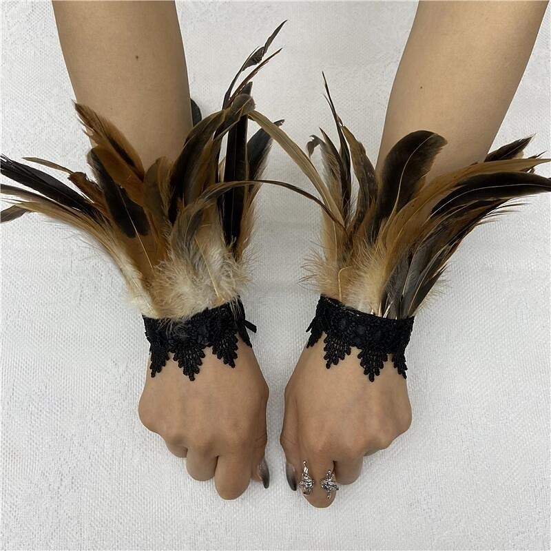 Carnaval 2026 Accesorios de Samba del Carnaval de Río Muñequeras de Plumas Negras con Encaje - Pulseras Elegantes para Fiestas Gatsby Disfraz de Festival de Brasil 2026 - $8.99 –P19