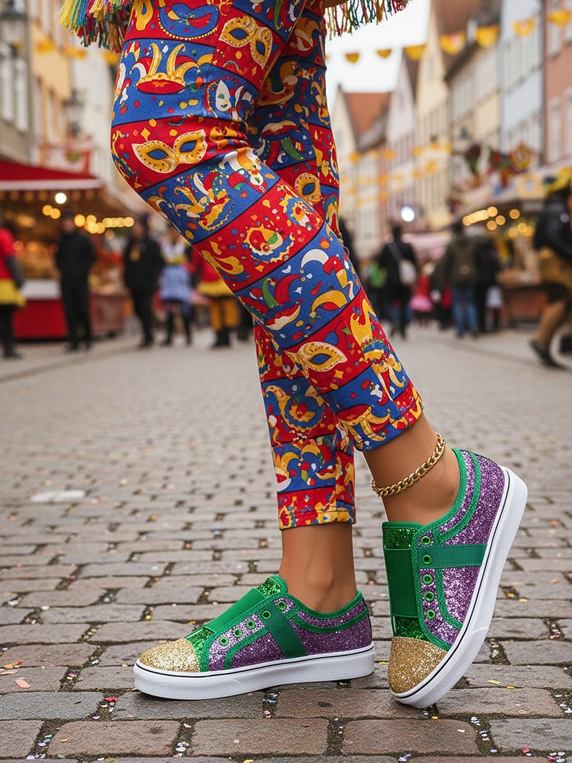 Dámské fialové třpytivé slip-on tenisky na Mardi Gras – Třpytivé boty pro hudební festivaly karnevalové párty a výrazné pouliční oblečení 2026 - $29.99 –P5