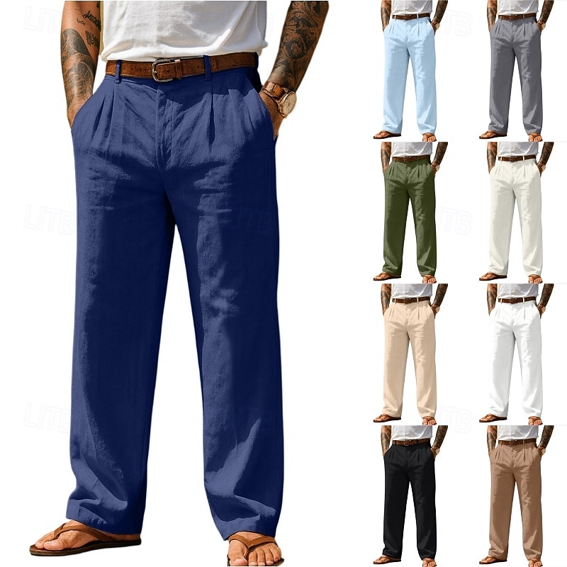 Pánské Bavlněné plátěné kalhoty Kalhoty Letní kalhoty Volné kalhoty Plážové kalhoty Kapsy Pevná barva Pohodlné Prodyšné Denní Venkovní Plážové prázdniny Módní Černá Bílá Neelastické 2026 - $27.99 –P5