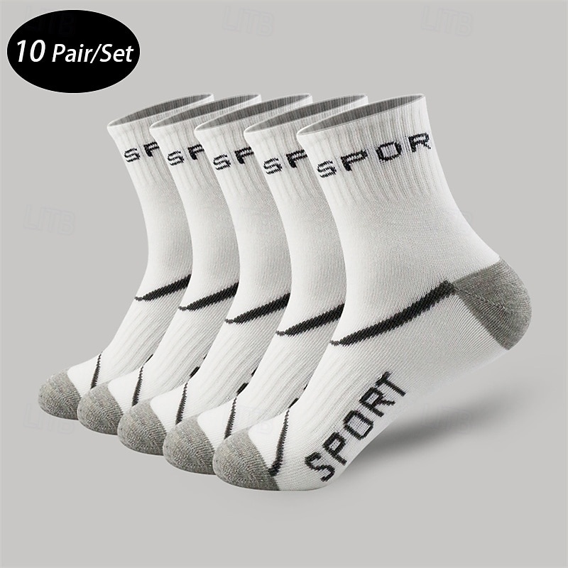Hombre 10 pares Calcetín Calcetines para correr Calcetines informales Negro Blanco Color Bloque de color Texto Exterior Vacaciones Ropa Cotidiana Medio Primavera Otoño Moda Ropa de calle 2026 - $8.49 –P1