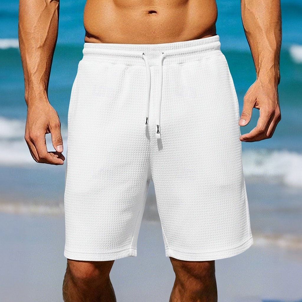 Homens Waffle Calção Shorts de verão Shorts de praia Com Cordão Cintura elástica Côr Sólida Conforto Comprimento do joelho Diário Ao ar livre Streetwear Férias Moda Azul Marinha Cáqui Micro-Elástica de 2026 por $20.99 –P7