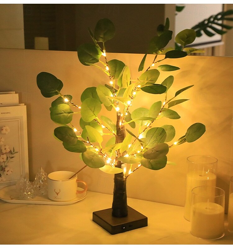 Eucalyptus tree simulation tree LED tree light decoration light 50cm/19.69Inch AAA battery USB dual-use indoor spring and summer bedroom living room desktop decoration light atmosphere light 2026 - $19.99 –P3
