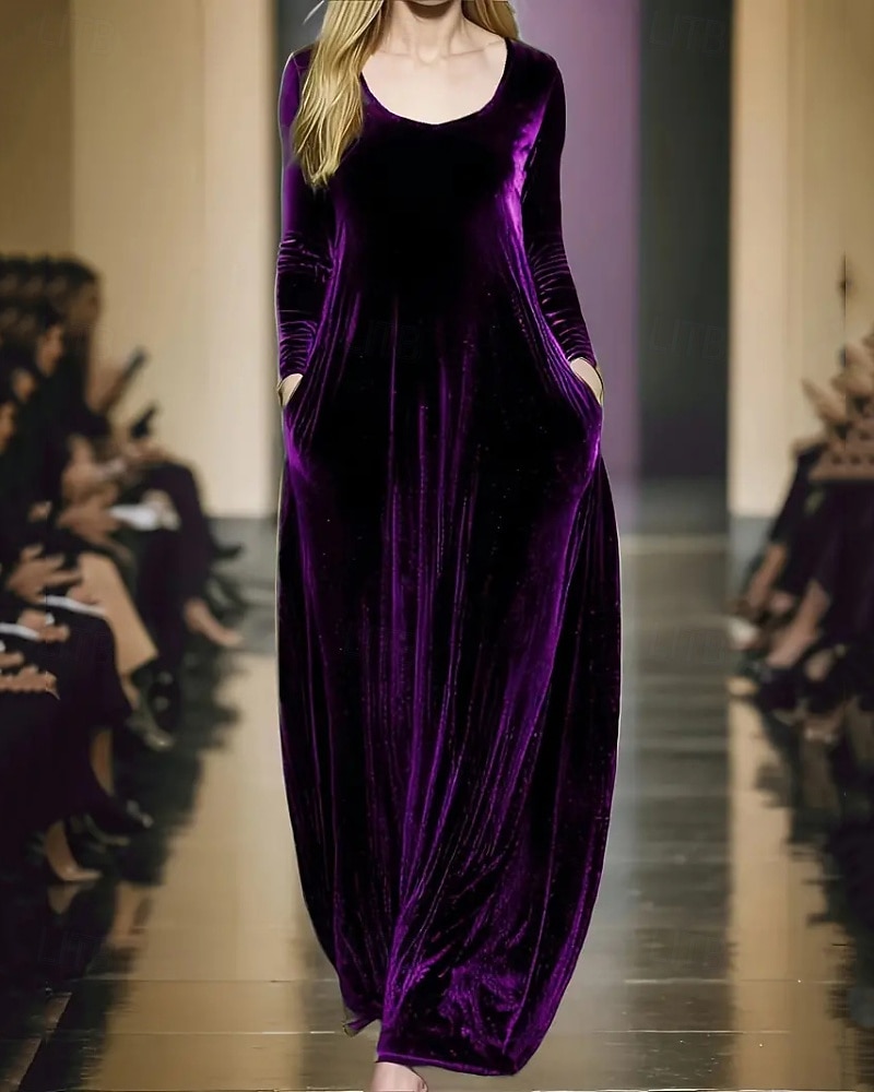 Damskie Długa sukienka sukienka maxi Sukienki z bawełny i lnu Sukienka trapezowa Aksamitna sukienka Sukienka na studniówkę Elegancja Moda Wieczorna impreza Impreza Specjalne okazje Luźna Równina 2026 - $19.49 –P6