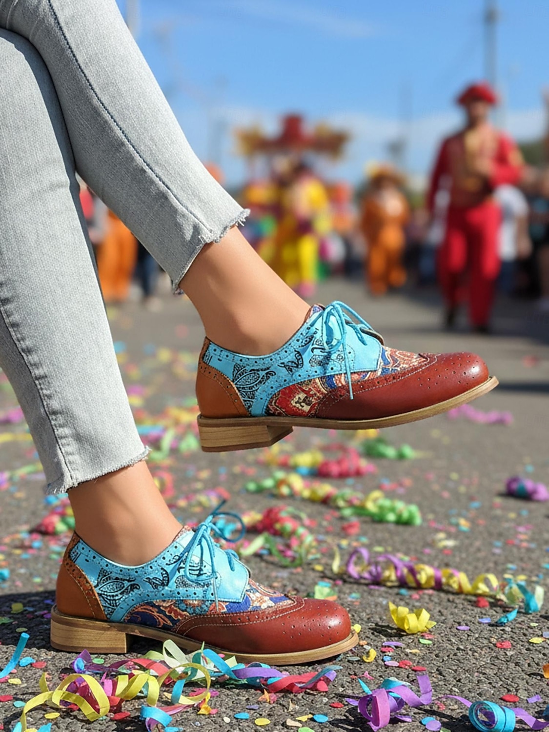 2026年 ウィメンズ・マルディグラ カラフルなマルチカラーパッチワークブローグとレースアップオックスフォードシューズ – カーニバルパレード、フェスティバルコスチューム＆パーティーセレブレーションのためのレトロアーティスティックスタイル  コレクション – $32.99 –P4