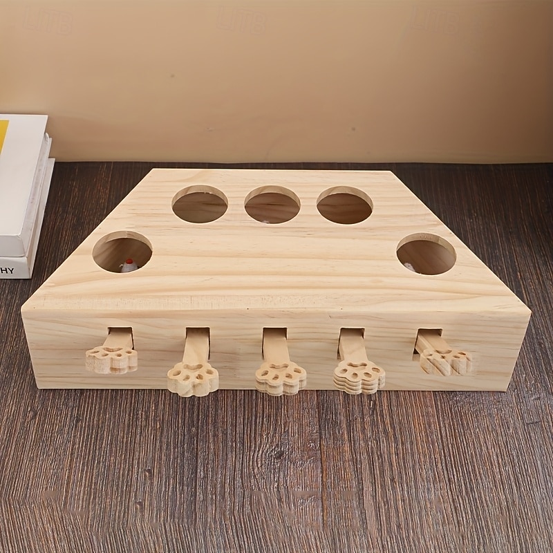 Jucărie pentru pisici din lemn reciclat cu 6 dozatoare interactive ascunse pentru recompense &decupaje cu amprente de lăbuțe - stimulare mentală sigură pentru mai multe pisici &jucărie de exerciții 2026 - $60.99 –P6