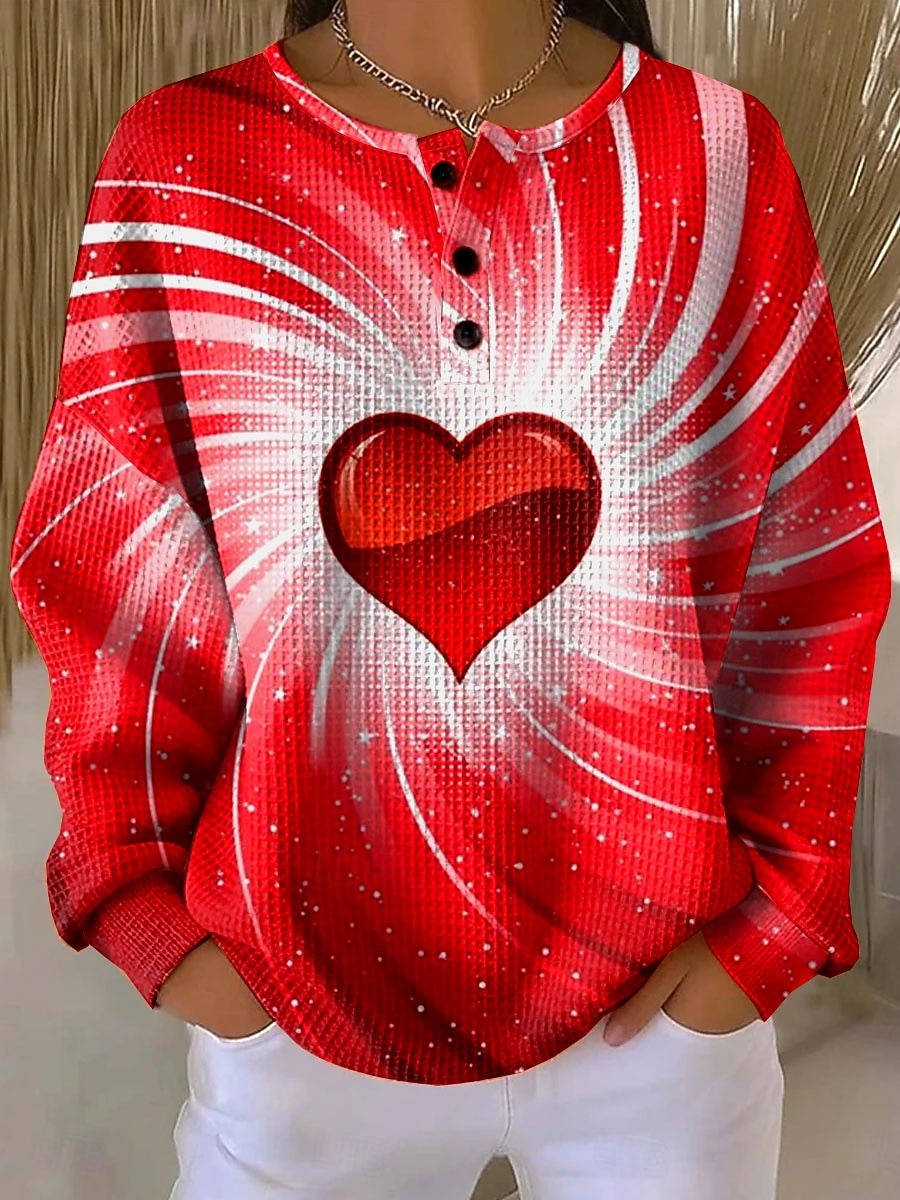 Damskie Bluza z kapturem Guziki Nadruk Serce Graficzny Zabytkowe Codzienny Długi rękaw Półgolf Zwykłe topy Codzienny Ulica Na co dzień Niebieski Rumiany róż Czerwony Zielony Wiosna Jesień Zima 2026 - $28.99 –P1