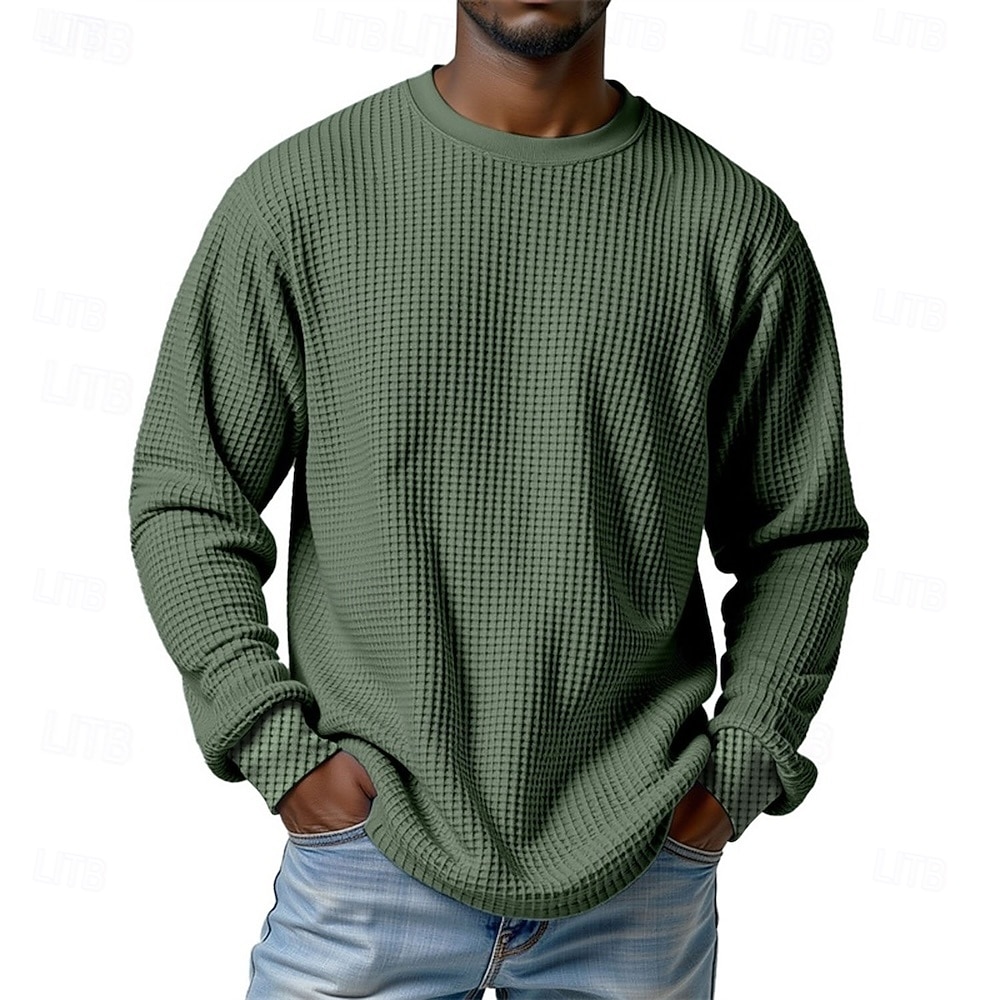 Per uomo Maglietta Waffle Maglietta Camicia a Maniche Lunghe Manica Lunga Girocollo Primavera Autunno Semplice Moda Designer Essenziale Classico Vacanza Streetwear Uscire Nero Bianco Rosso Maglietta del 2026 a $26.99 –P9
