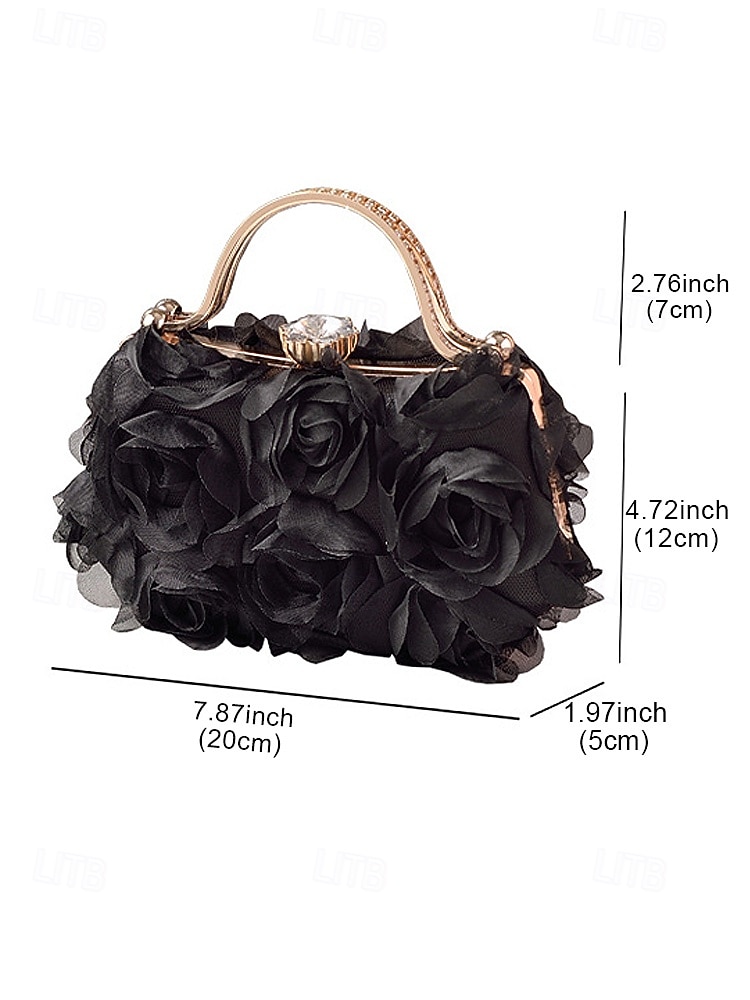Women's Floral Evening Clutch Bag with Chain Shoulder Strap, Elegant Rose Appliqué Design, Multi-Color Formal Handbag for Weddings, Evening Parties & Banquets 2026 - $29.99 –P12