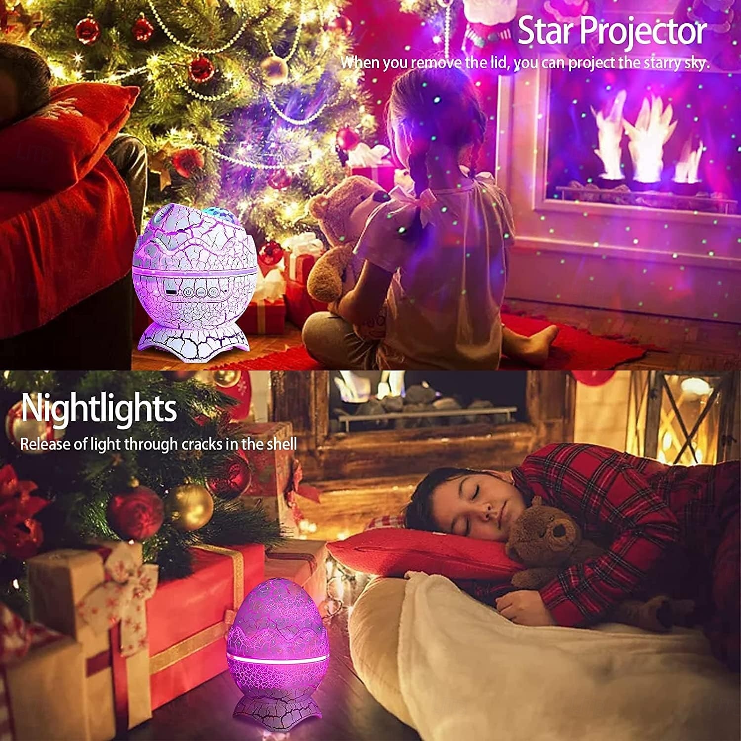 Проектор звездного неба в виде яйца динозавра с беспроводным музыкальным плеером, ночник с белым шумом, туманностью и таймером. &пульт дистанционного управления — лучший подарок &Декор для детской и 2026 - $50.99 –P6