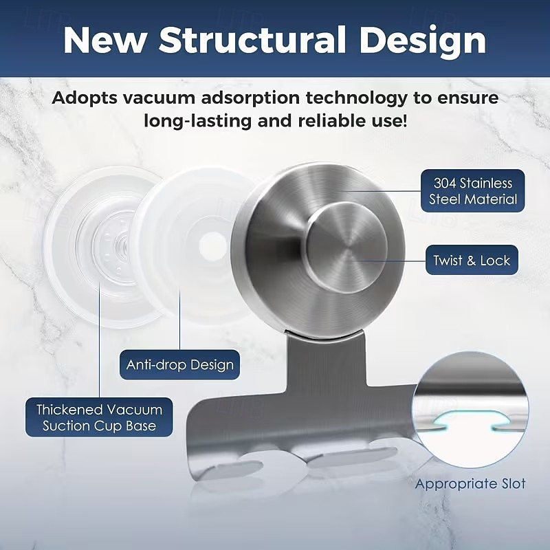 Wytrzymały uchwyt na maszynkę do golenia ze stali nierdzewnej o wadze 15,43 funta do prysznica - uchwyt ścienny do łazienki ze stali nierdzewnej 304, odporny na uszkodzenia, zdejmowany haczyk na 2026 - $16.99 –P5