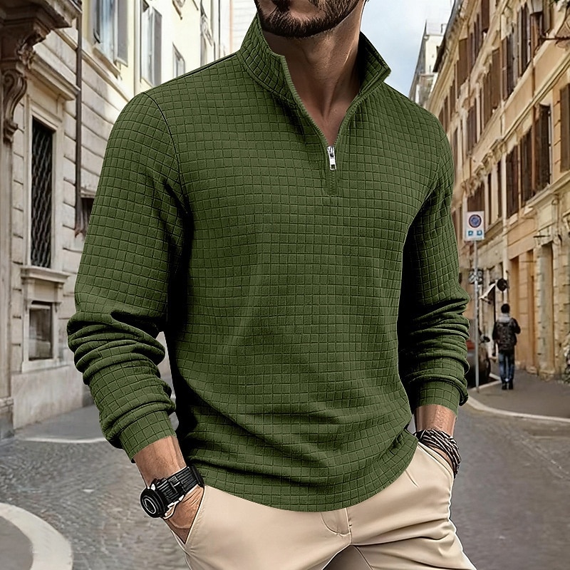 Per uomo Magliette Polo a Nido d'Ape Polo Vacanza Streetwear Zip a un quarto Manica Lunga Moda Essenziale Tinta unica Jacquard Primavera Autunno Vestibilità regolare Nero Bianco Vino Verde militare del 2026 a $22.99 –P1