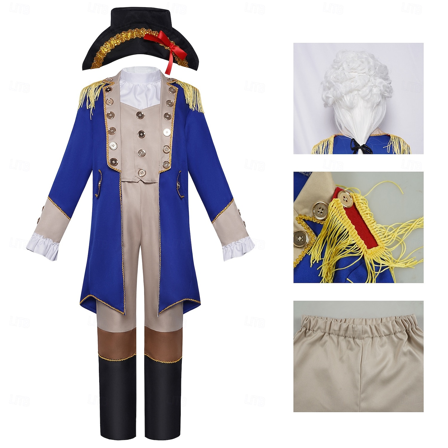 250. výročí USA Rokoko Barroco Úbory Dlouhé rukávy George Washington Koloniální Revoluční válka Maškarní kostým Chlapecké Karneval Den nezávislosti 4. července Dětské Kabát Kalhoty Límeček 2026 - $58.99 –P5