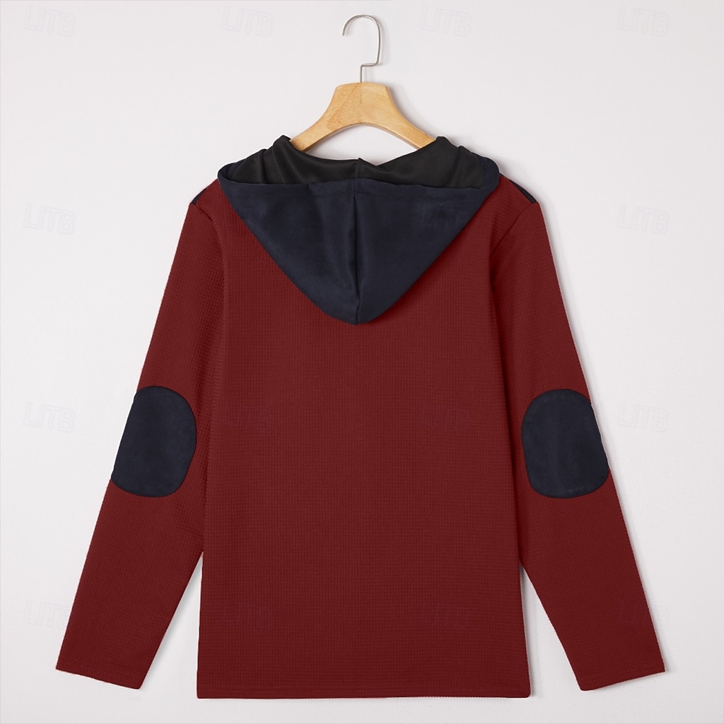 Homens Camiseta Waffle Camisa Waffle Henley Camisas masculinas com reforço nos cotovelos Manga Longa Com Capuz Primavera & Outono Côr Sólida Moda Com Cordão Bolsos Patchwork Casual Ao ar livre Festa de 2026 por $28.99 –P8