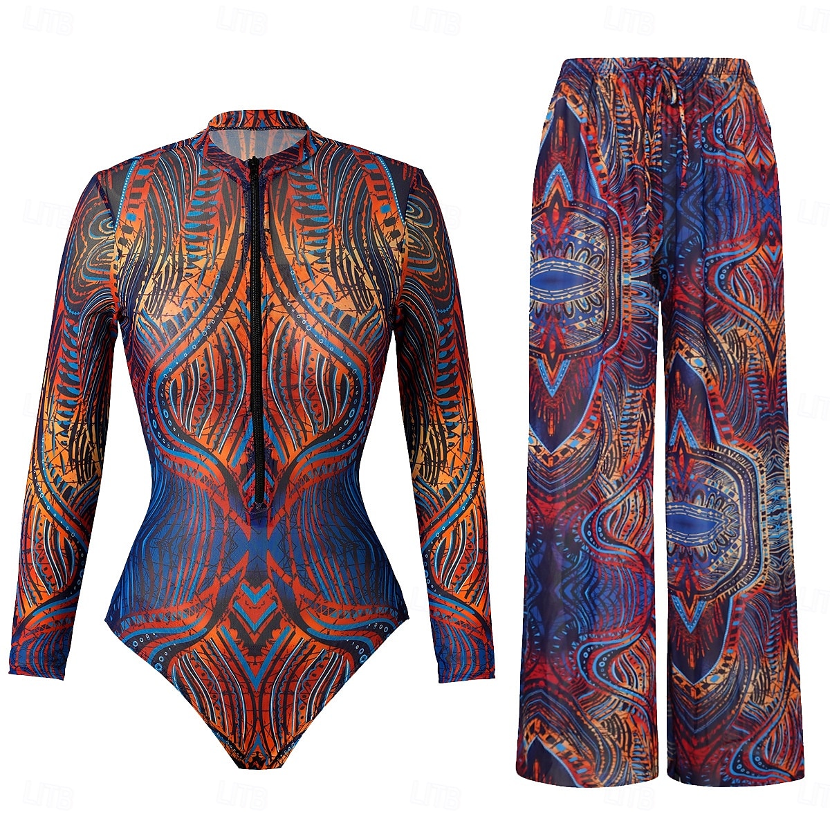 Damen Badeanzug Einteiler Monokini Bademode Bauchkontrolle Hohe Taille Schlank Rückenfrei Urlaub Strandbekleidung Blumen Rundhals Langarm Badeanzüge 2026 - $67.99 –P3