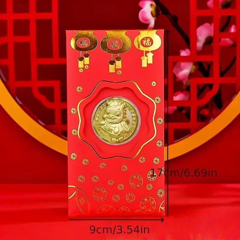 5 ks pamětních mincí k roku 2026 (náhodný styl) 100 juanů, červené obálky, zlatá fólie, čínský Nový rok, štěstí, peněžní tašky, kulturní zboží 2026 - $15.99 –P5