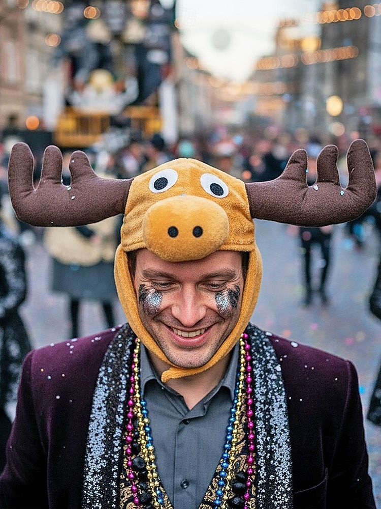 Męski kapelusz z poliestru z łosiem na Mardi Gras – zabawny projekt zwierzęcia z porożem idealny na karnawał i bal maskowy 2026 - $18.99 –P2