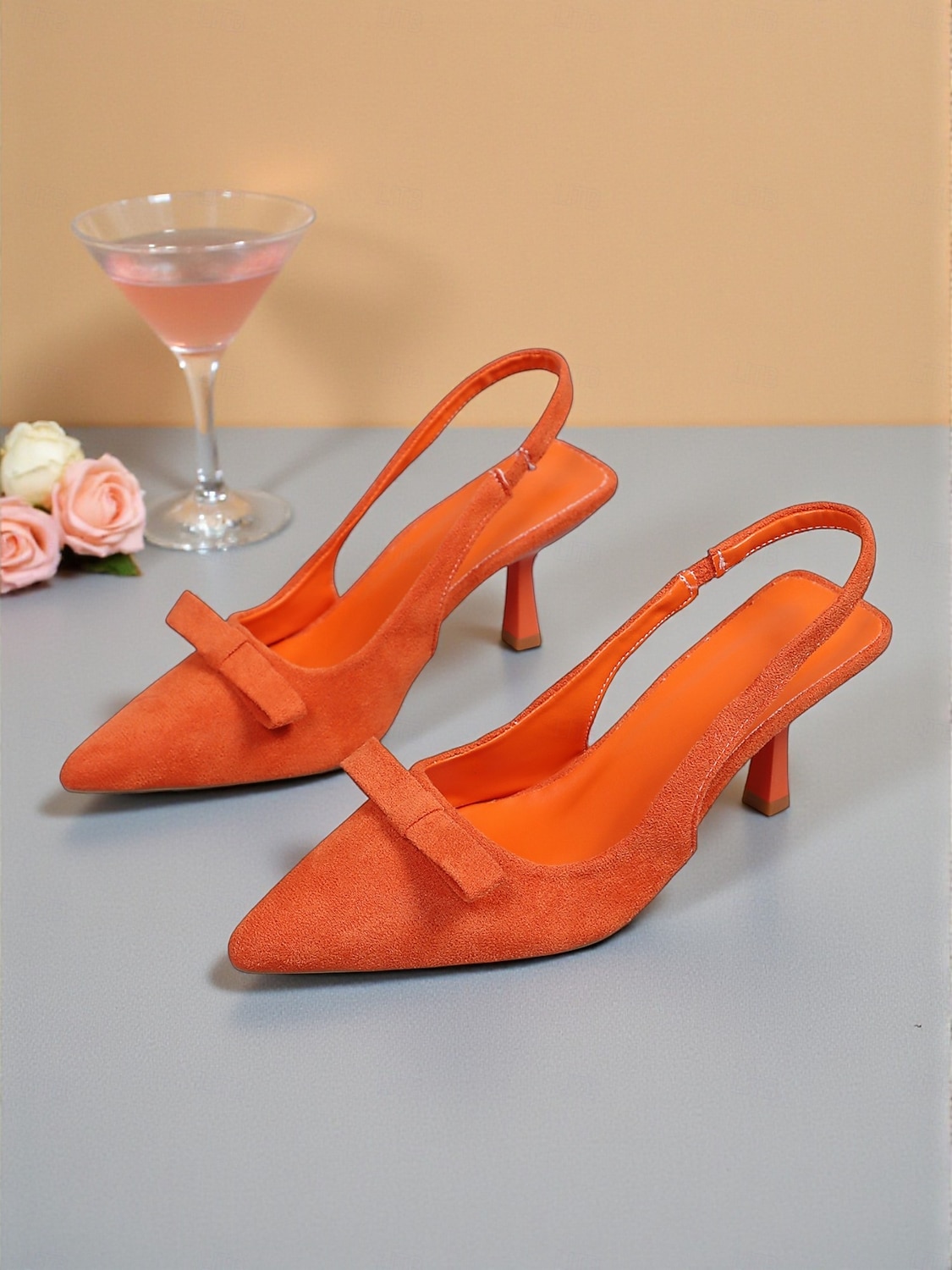 Zapatos de tacón con tira trasera y lazo de ante naranja para mujer: elegantes zapatos de punta puntiaguda para fiestas nocturnas y clubes de Año Nuevo. &celebraciones festivas 2026 - $32.99 –P1