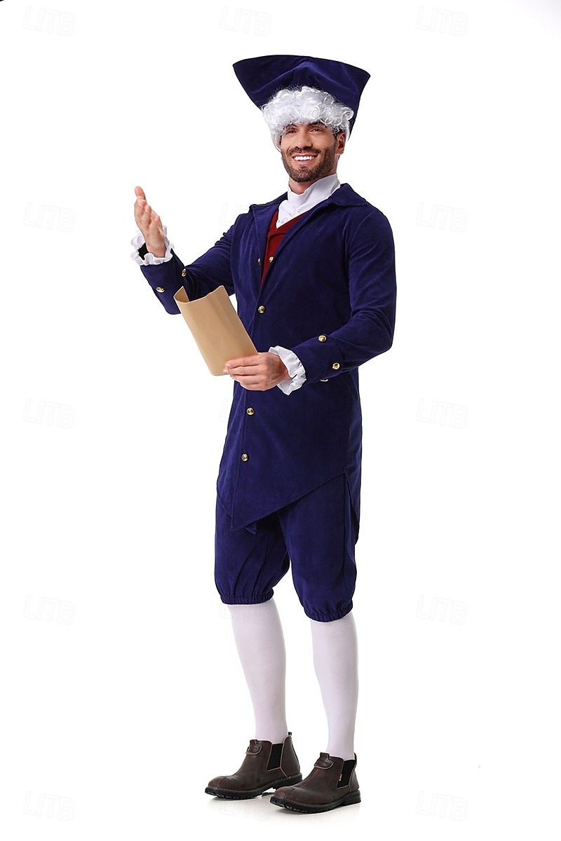 250e anniversaire des États-Unis Rococo Baroque Tenues Manches longues George Washington Epoque Coloniale Guerre d'indépendance américaine Déguisement Homme Carnaval Jour de l'indépendance 4 juillet de 2026 ? $50.99 –P7