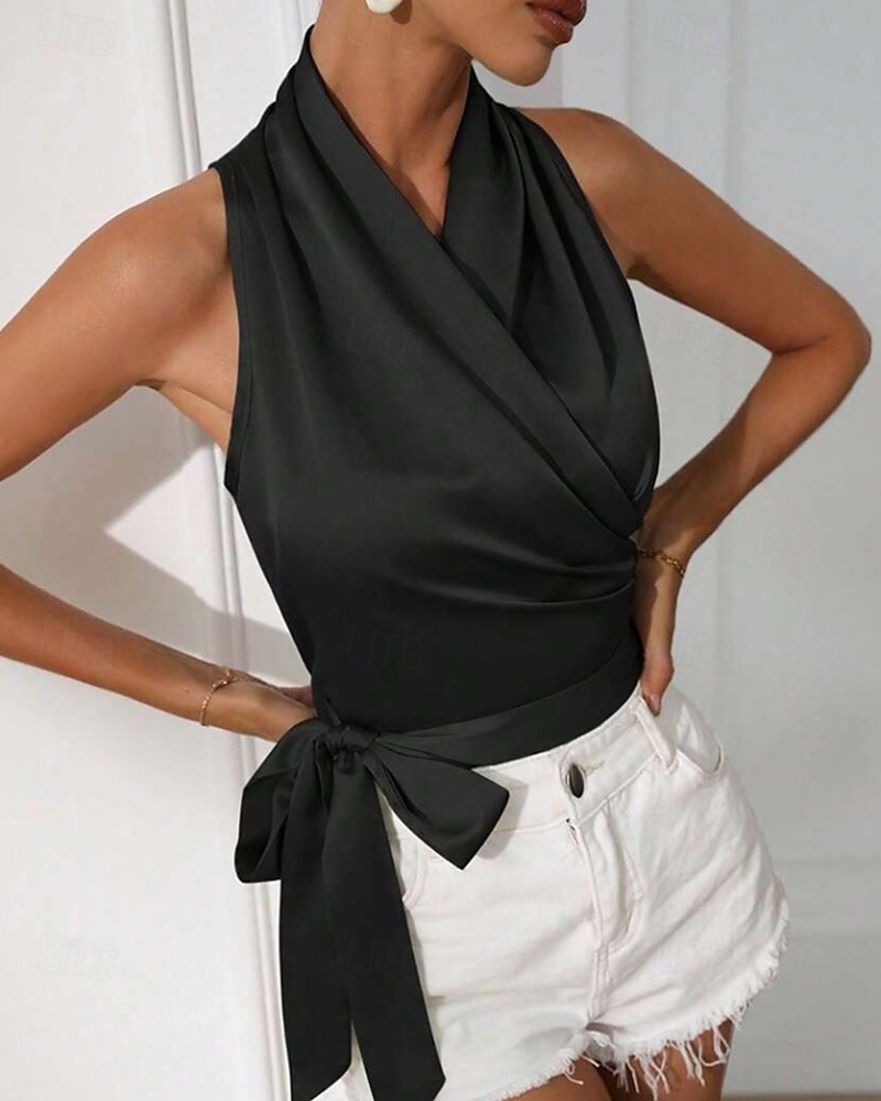 Жен. Блуза Открытая спина Полотняное плетение Стиль Секси Без рукавов НАЙКА НЕКО Обычные топы Праздники На выход Синий Черный Цвет шампанского Светло-зеленый Лиловый Лето Весна 2026 - BHD 10.12 –P2