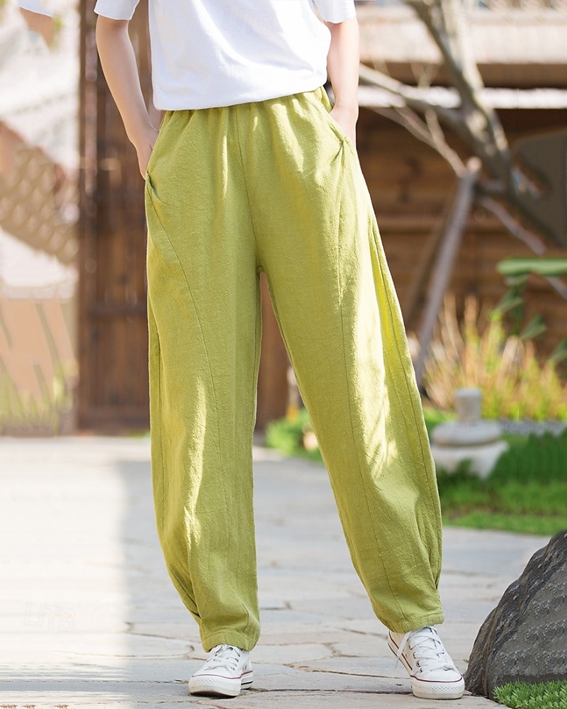 Damen Hose aus Baumwollleinen Chinos Sommerhose Lange Unterhosen Urlaub Streetwear Basic Volle Länge Mittlere Taillenlinie Einfach Tasche Elastischer Bund Bequem Komfort Unelastisch Täglich Outdoor 2026 - $72.99 –P4