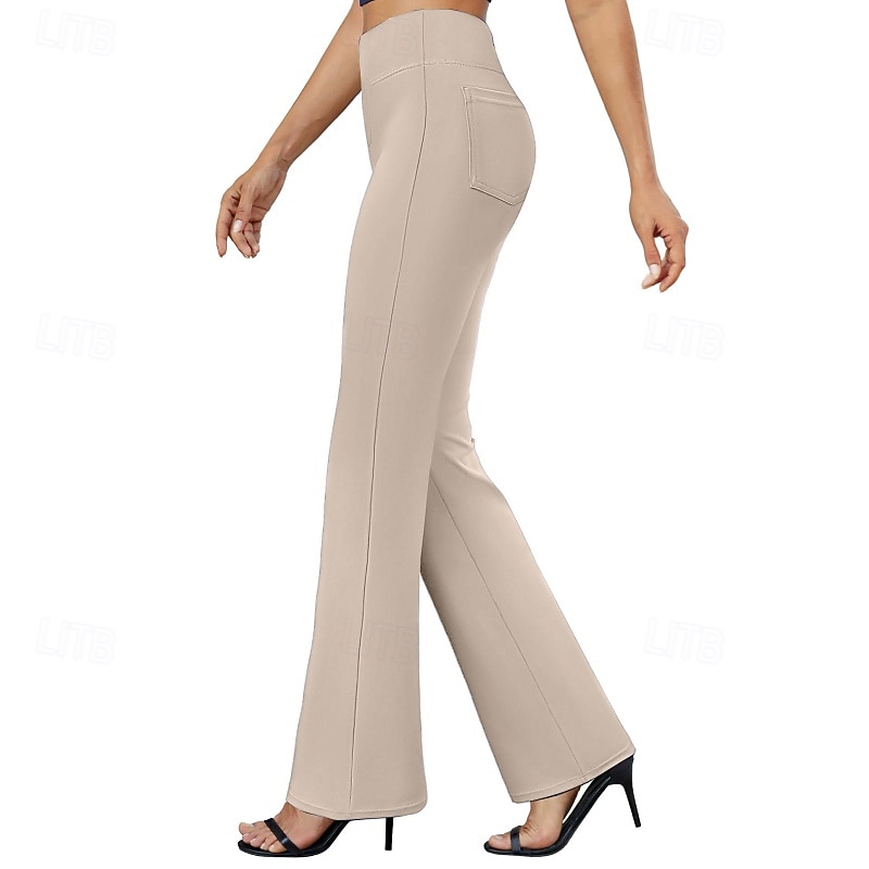 Damen Weite Hosenbeine Chinos Urlaub Streetwear Lässig Volle Länge Mittlere Taillenlinie Einfach Elastischer Bund Bequem Dehnbar Täglich Outdoor Urlaub Dunkelbraun Dunkelgrau Aprikose Schwarz 2026 - $22.99 –P7