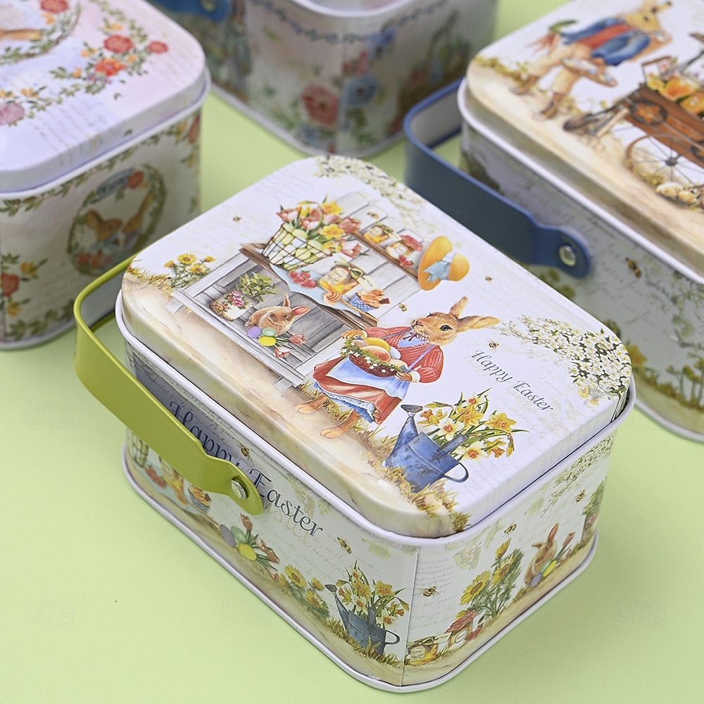 Συσκευασία 6 κουτιών δώρου με δημιουργικά πασχαλινά τενεκεδάκια, κουτιά δώρου με μπισκότα και λαγουδάκι, φορητά κουτιά δώρου με πασχαλινές λιχουδιές, διακοσμητικά μεταλλικά κουτιά δώρου 2026 - $20.99 –P21