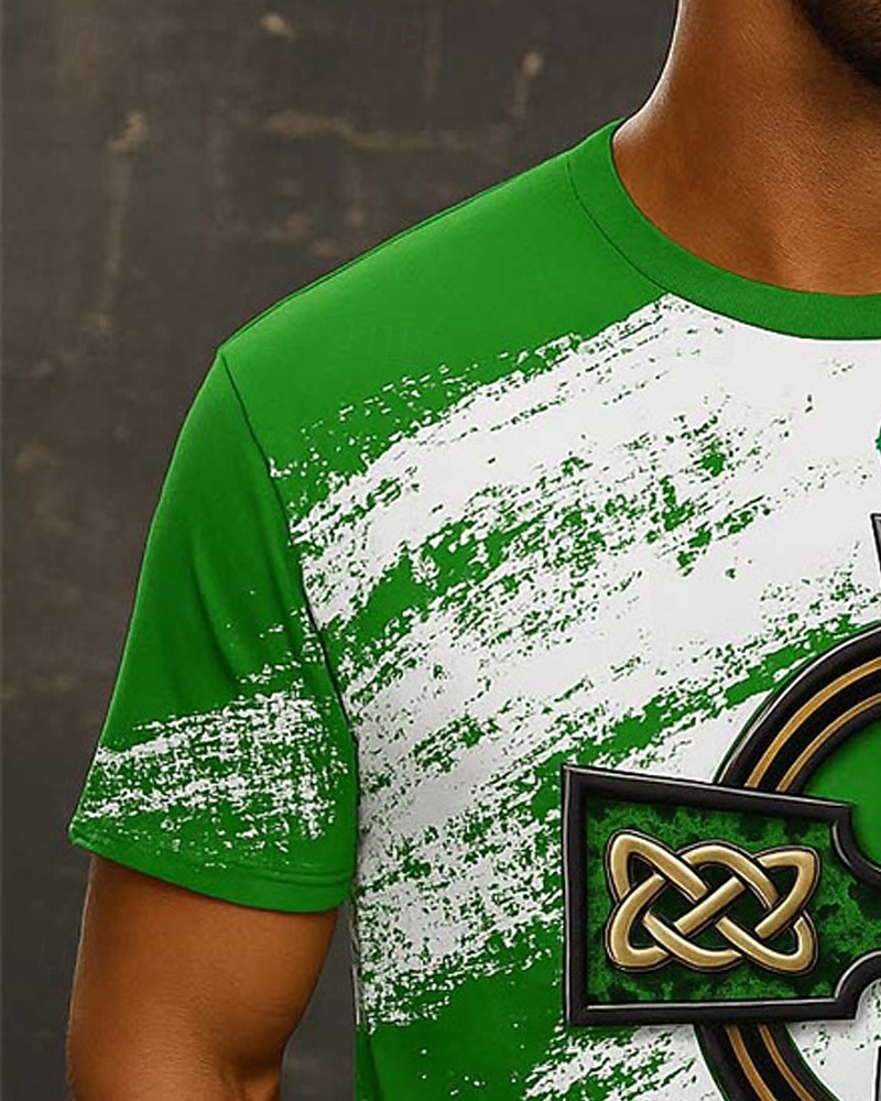 St Patrick Herr Grafisk Kors T-shirt Kortärmad tröja T-shirt T-shirt T-tröja Kortärmad T-shirt 3D-tryck Rund hals Skjorta Dagligen Designer Ledigt Fest St Patricks Day Helgdag Vit Grön Sommar Vår 2026 - $20.99 –P3