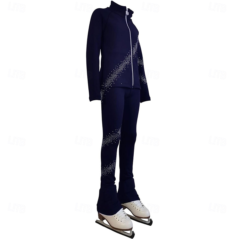 Chaqueta de patinaje artístico con pantalones para mujer y niña, ropa de patinaje sobre hielo, elástica, negra, para entrenamiento, competición, térmica, cálida, con cristales y diamantes de 2026 - $160.99 –P4