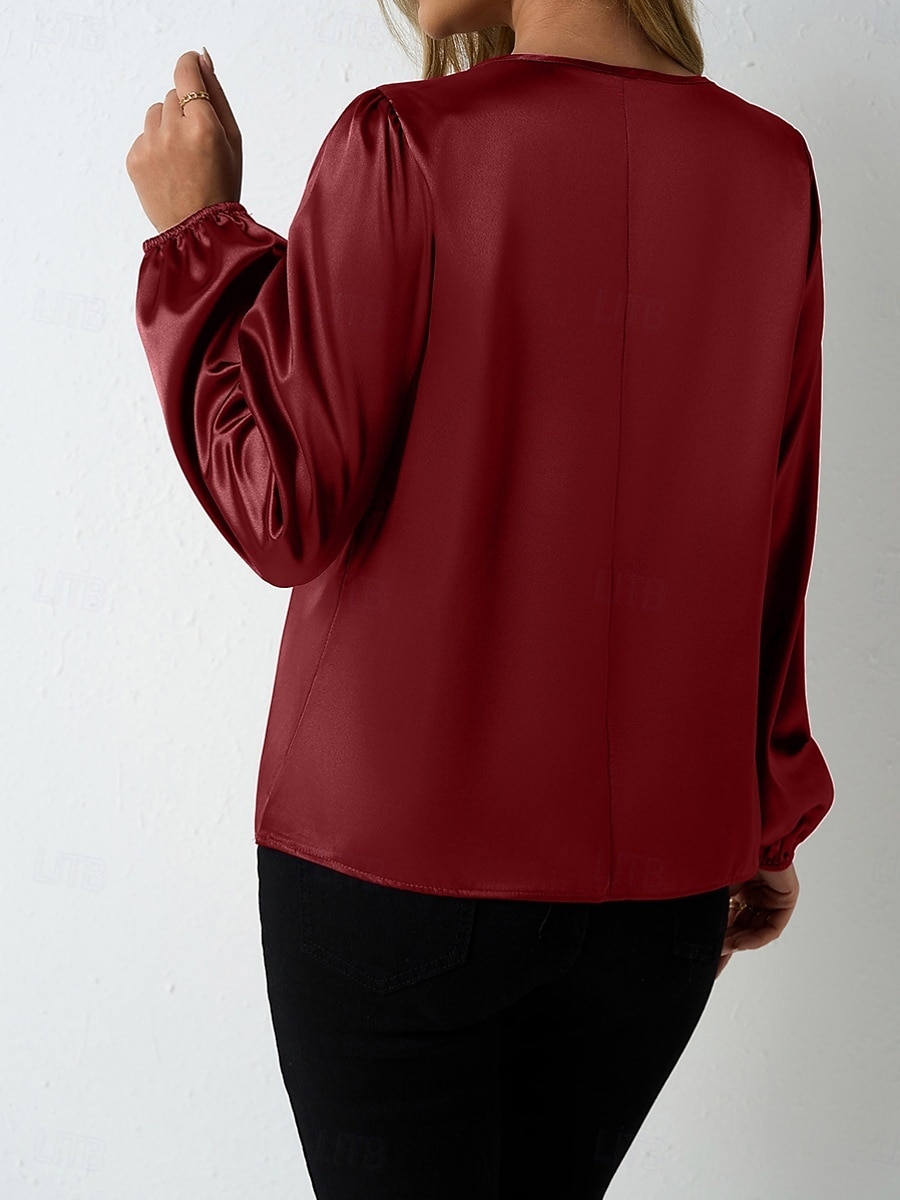 Per donna Blusa Tinta unica Elegante Casual Manica Lunga Girocollo Top Regolari Quotidiano Blu Nero Vino Rosso Fucsia Estate Primavera del 2026 a $8.49 –P6