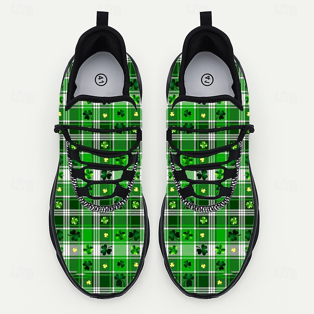 Tênis masculino para o Dia de São Patrício – estampa xadrez verde com trevos, ideal para desfiles e comemorações. de 2026 por $46.99 –P9