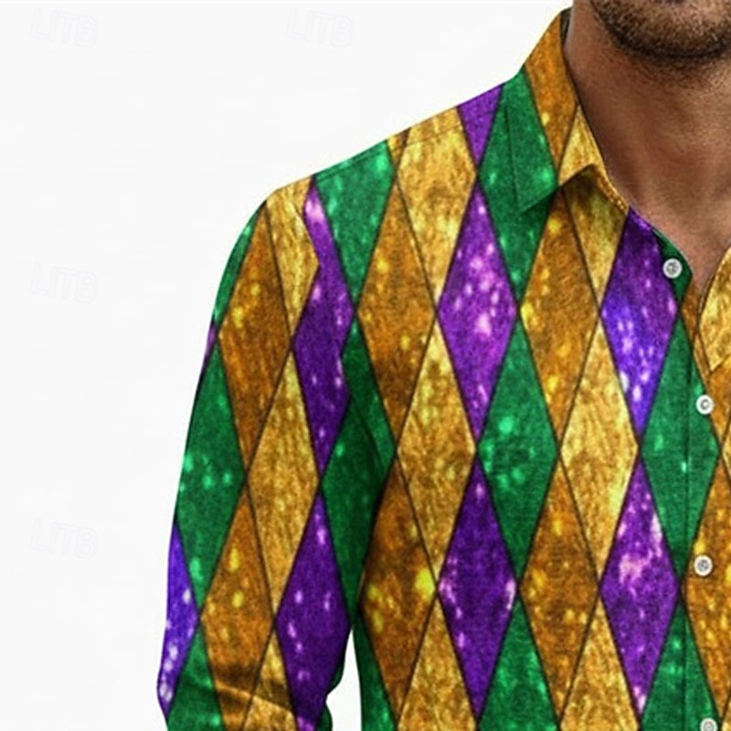 Karnevalshemd für Herren – auffälliger 3D-Diamantdruck im Festivalstil 2026 - $29.99 –P3