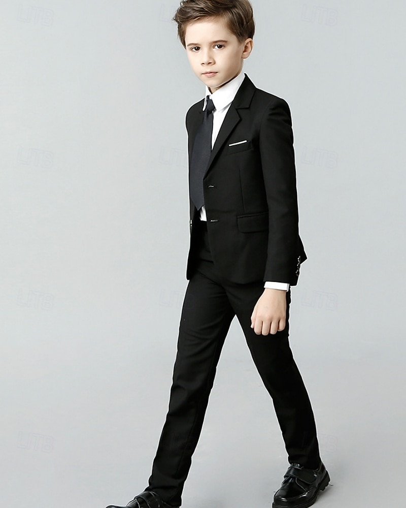 5 Pieces Ring Bearer Suit Boys' Kids Suit Blazer & Vest & Pants & Shirt & Tie Boy's Formal Suit Casual Outdoor Party Fashion Cool Basic Solid Color Pocket Buttons Black Navy Blue Polyester 2026 - $64.99 –P4