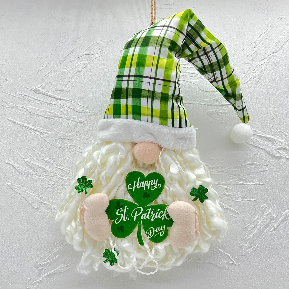 Szent Patrik-napi ír koszorú LED-es fényekkel, lóhere, arctalan baba, törpe dísz, 60x30cm, beltéri/kültéri veranda, fali dekoráció, nappali, étkező, parti ünnepi dekoráció 2026 - $17.99 –P3