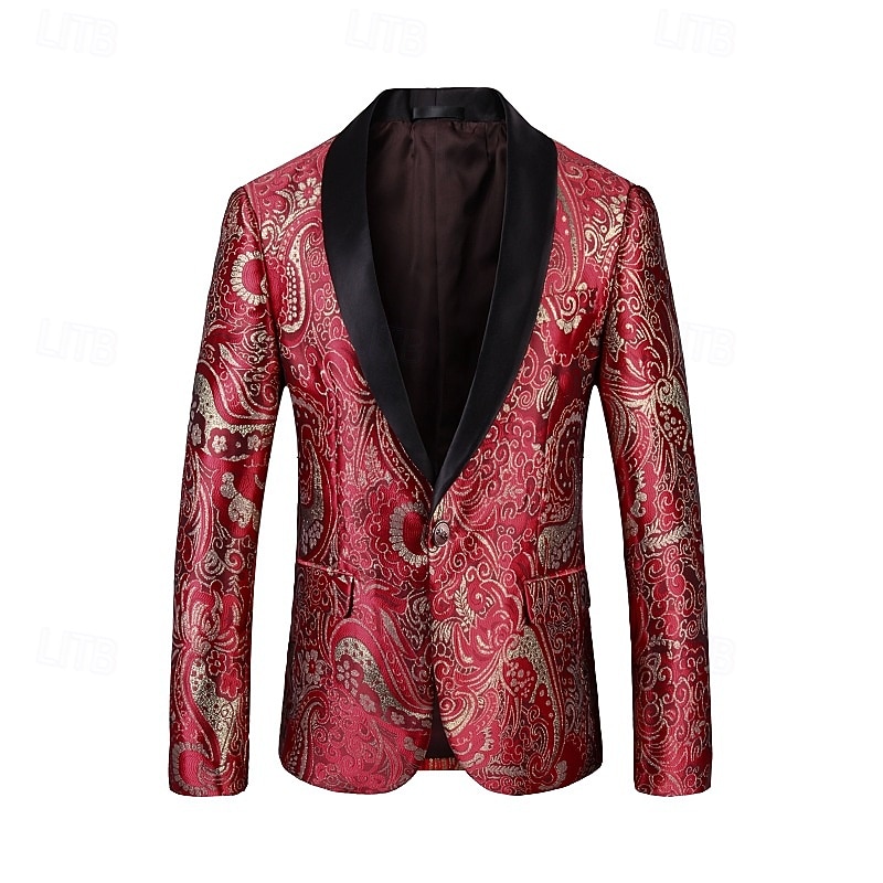 Men's Blazer Jacket Shawl Collar Fashion Party Luxury Paisley Jacquard Blazer Red Beige Tailored Fit Single Breasted One-button 2026 - $117.99 –P4