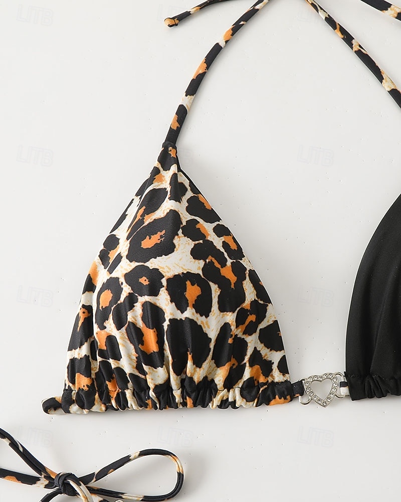 Mujer Bañadores Bikini 2 piezas Bermudas Traje de baño Espalda al Aire Vacaciones Ropa de playa Leopardo Cuello halter Sin Mangas Trajes de baño 2026 - $22.99 –P5