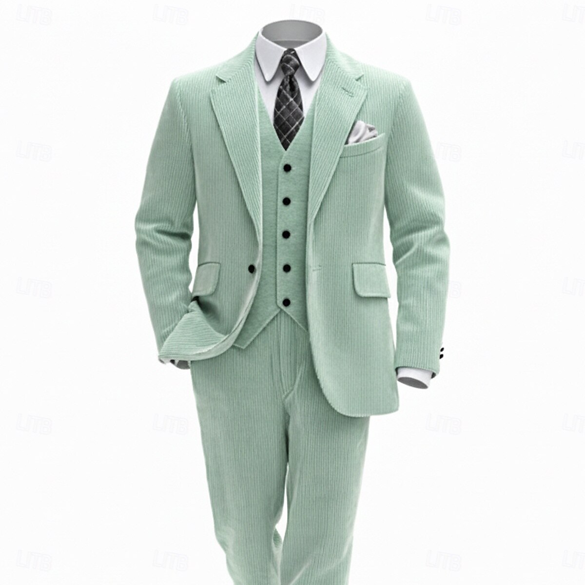 A bărbaților Costum din catifea reiată Casual Afaceri Negru Verde mentă Toamna iarna Costum Rever Clasic Modă Zilnic Dungi Fit adaptat Set 2 piese Un singur rând, un nasture 2026 - $122.99 –P4