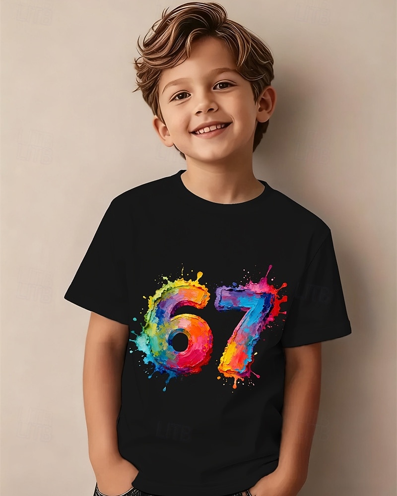 Cotone Bambini Ragazzi Nero Bianco Grafico Gergo divertente 67 Maglietta Blusa Girocollo Manica Corta All'aperto Abbigliamento Quotidiano Moda Streetwear Designer Stampa Estate del 2026 a $14.99 –P2
