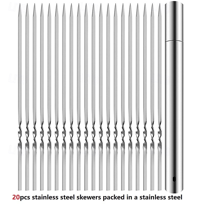 Stainless Steel 304 Barbecue Skewer 35cm / 13.8inch Long Flat Kebab Skewers with Portable Metal Storage Tube Wide Reusable Grilling BBQ Sticks for Meat Shrimp Chicken Vegetable 2026 - $12.99 –P9