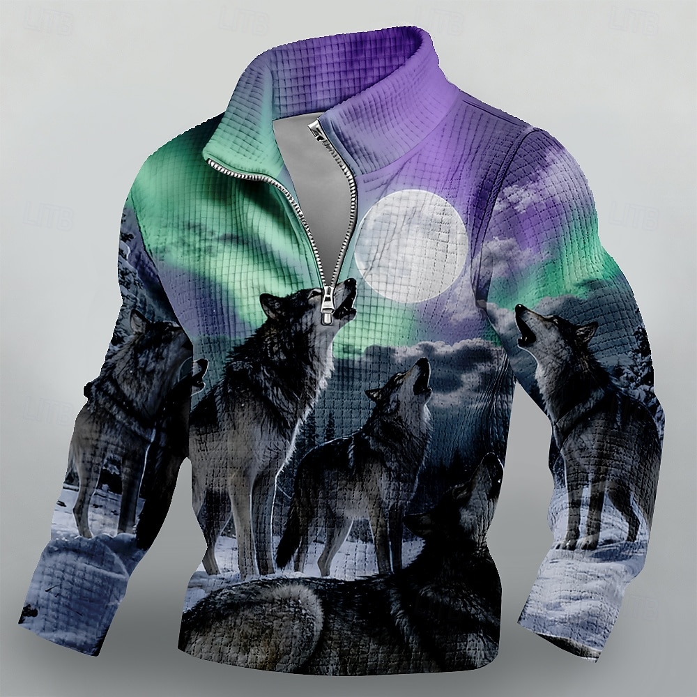Felpa da uomo con cerniera a un quarto, stampa 3D di un branco di lupi che ululano alla luna piena, pullover a nido d'ape, manica lunga, grafica aurora viola, abbigliamento, abbigliamento s m l xl xxl del 2026 a $32.99 –P1