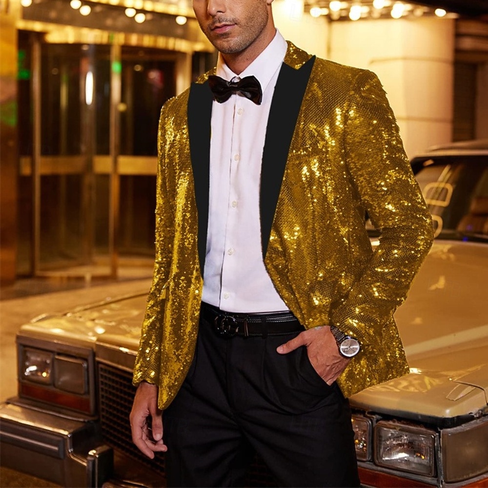 Rétro Vintage Années 1980 Couleur métalique brillante Smoking Costumes & Blazers Disco Paillettes Déguisement Homme Costume de Carnaval Noël Halloween Carnaval Cocktail Le thème de la fête Défilé de de 2026 ? $91.99 –P4