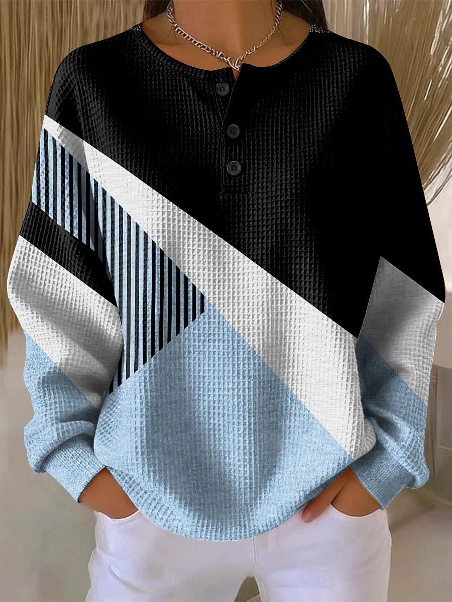 Per donna Felpe con cappuccio Bottoni Grafico Geometrico Blocco di colori Moda Casual Stampa Manica Lunga Girocollo Top Regolari Casuale Streetwear Blu Viola Verde Kaki Autunno Inverno del 2026 a $28.99 –P2