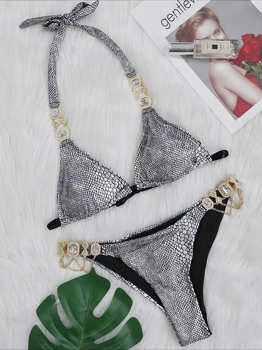 ملابس سباحة نسائية بيكيني من قطعتين بظهر غير مغطى للنساء شاطئ العطلات مع تصميم بسيط عنق مزين وبدون أكمام 2026 - $26.99 –P8