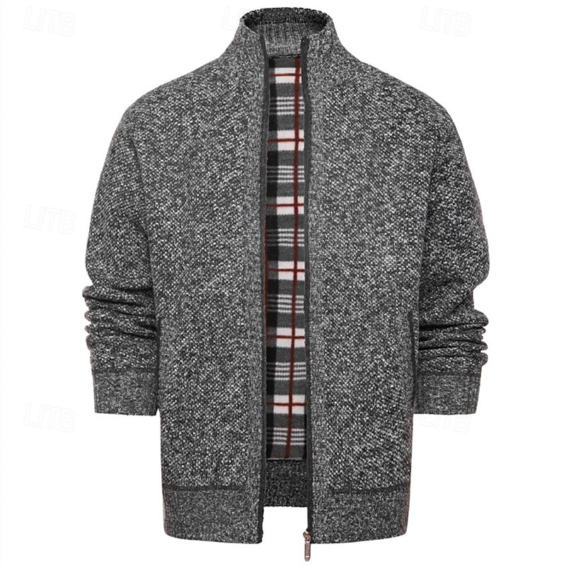 Herre Genser Cardigan Genser Glidelås genser Riflet Strikke Vanlige topper Strikket Helfarge Høyhalset Nøytral Mote Avslappet Dagligdagstøy Klær Høst Vinter Navyblå M L XL 2026 - $30.99 –P17