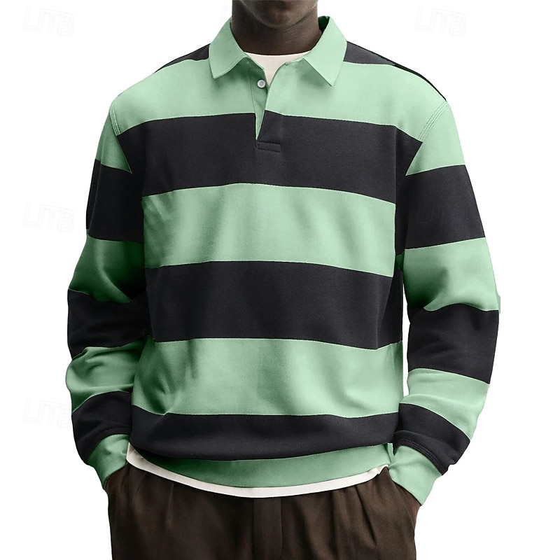 Men's Polo Shirts Golf Shirt Casual Street Lapel Long Sleeve Basic Modern Horizontal Stripes Buttons Spring Fall Regular Fit Blue Grey White Red Navy Blue Purple Polo Shirts 2026 - $24.99 –P6