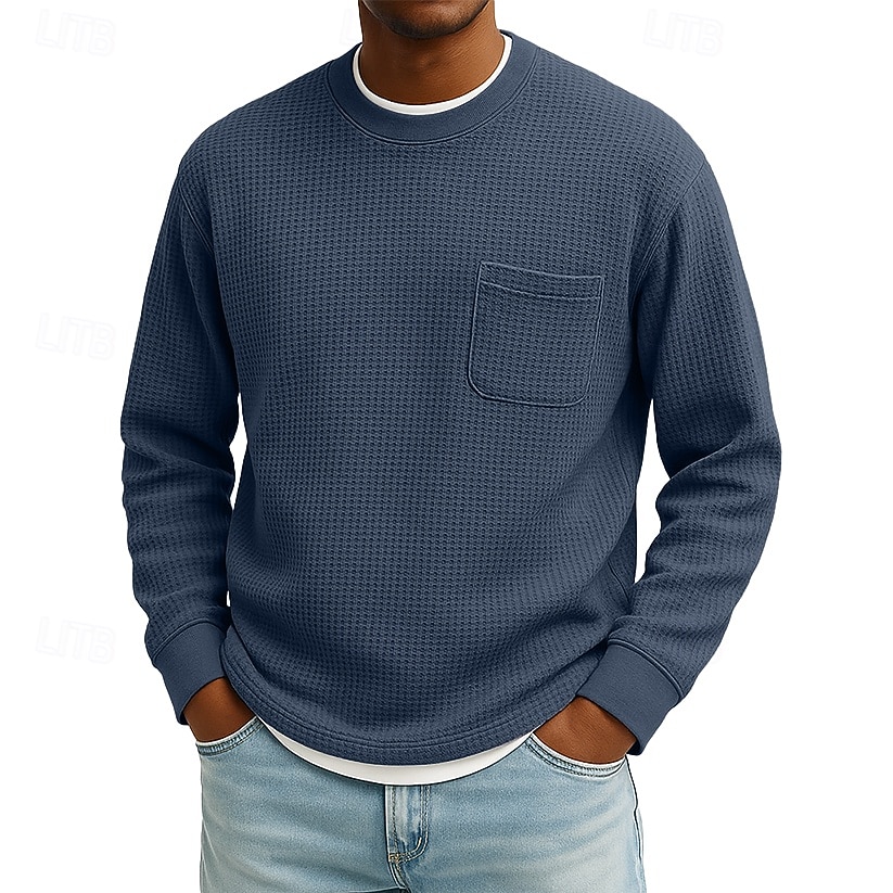 Per uomo Maglietta Waffle Maglietta Maglia Henley a nido d'ape Manica Lunga Girocollo Autunno & Inverno Tutte le stagioni Tinta unica Testurizzato Tradizionale / Vintage Casual Tasca Casuale Casa del 2026 a $24.99 –P6