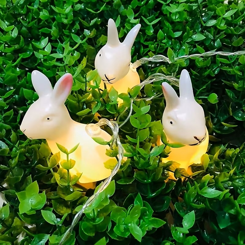 Wielkanocny łańcuch świetlny z bajkowym króliczkiem, 1,5 m, 10 diod LED, zasilany bateriami, do domu, sypialni, balkonu, ogrodu, na święta i imprezy 2026 - $14.49 –P7
