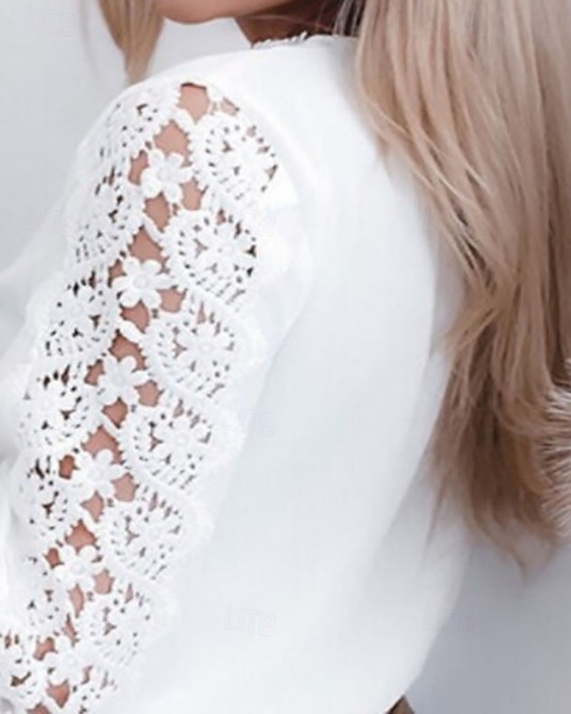 Dame Bluse Uthult Knapper عادي Elegant Stilfull Langermet V-hals Vanlige topper Daglig Ferie Ut på byen Hvit Sommer Vår Høst 2026 - $25.99 –P3