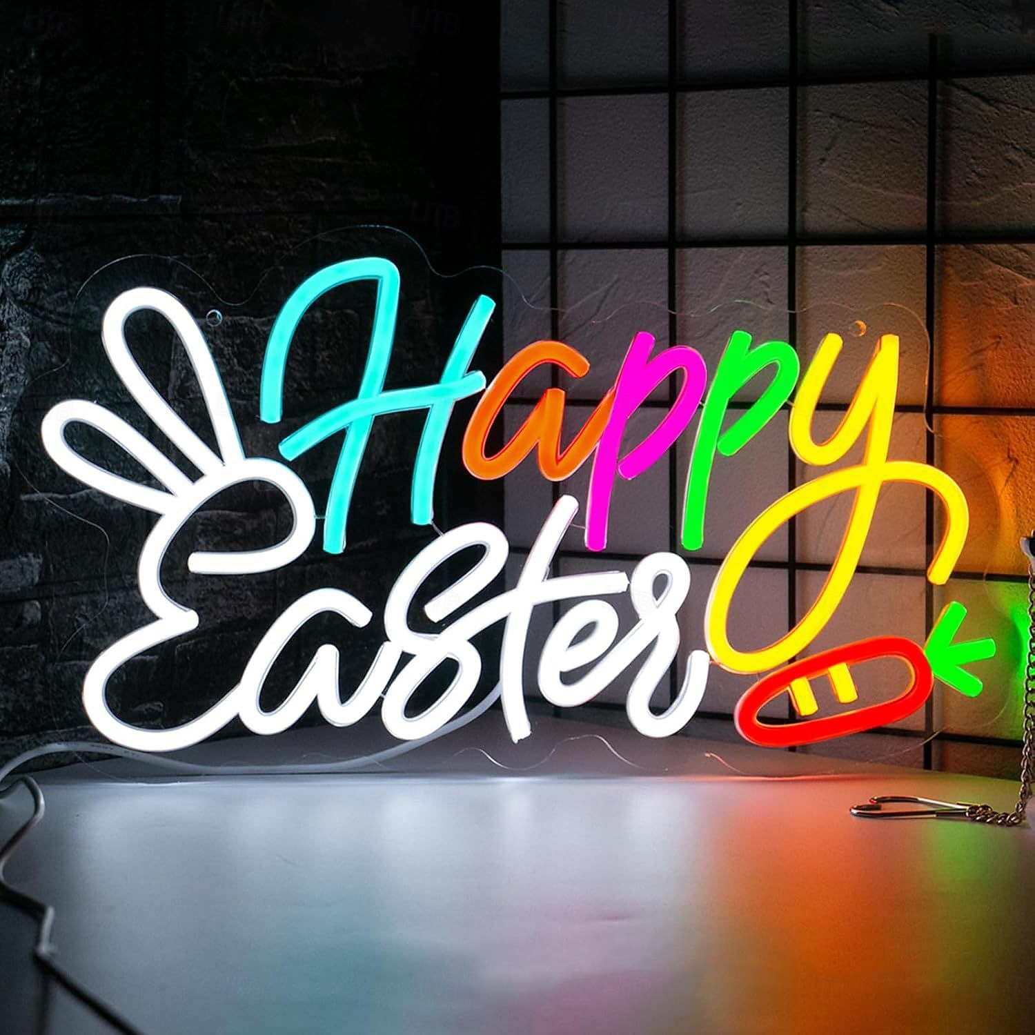 Неоновые вывески в виде пасхальных яиц и кроликов, светящиеся, с регулировкой яркости, питанием от USB, разноцветные неоновые светильники для дома, гостиной, спальни, вечеринки, украшения стен, 2026 - $27.99 –P10