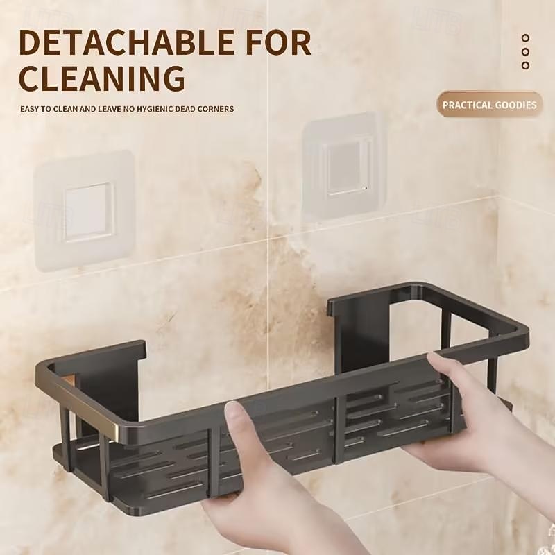 2-częściowa czarna półka ścienna bez wiercenia - wytrzymała, wodoodporna plastikowa półka prysznicowa, oszczędzająca miejsce półka łazienkowa, odpowiednia do małych łazienek, łatwa instalacja za 2026 - $17.99 –P6